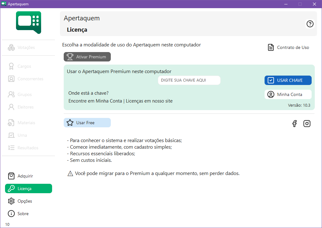 Tela de ativação Premium do Apertaquem com campo para digitar a chave da licença